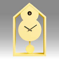 Contemporary cuckoo clock Art.ghost 2599 lacquered with acrilic color yellow lemon
